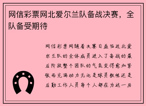 网信彩票网北爱尔兰队备战决赛，全队备受期待