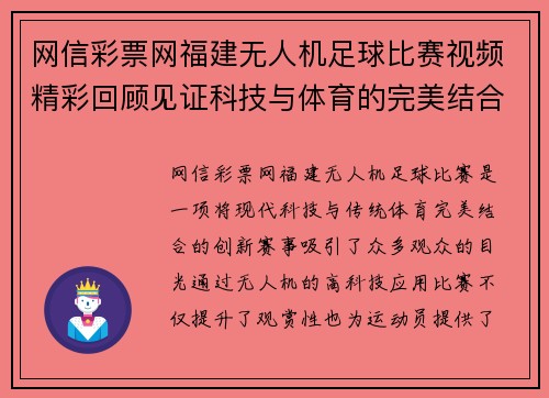 网信彩票网福建无人机足球比赛视频精彩回顾见证科技与体育的完美结合